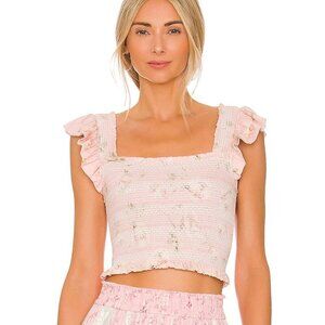 LoveShackFancy Ruffled Dallen Crop Top in Light Pink Size XL